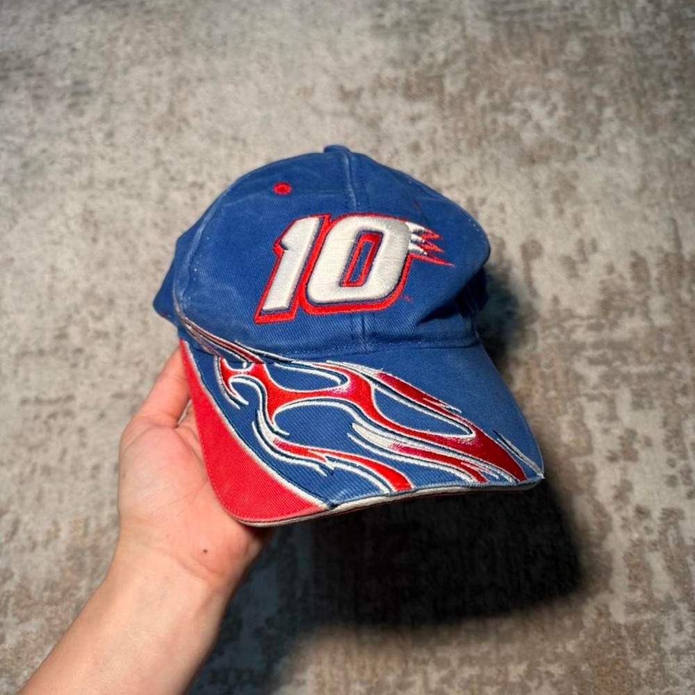 Y2K Chase Authentics Riggs Blue Racing Flame Baseball Cap with Number 10